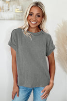 Medium Grey Crinkle Rib Knit Exposed Seam Round Neck T-shirt T Shirts 99931f27a77dce62
