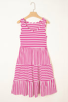 Rose Stripe U Neck Sleeveless Loose Fit Mini Dress Short Dresses 99b672219cc35852