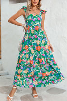 Green Boho Floral Print Ruffle Sleeveless Tiered Maxi Dress Maxi Dresses 99c037655f0d94f9