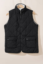 Black Zip Up Fleece Lined Quilted Vest Coat Coats 99c9932934ad079b