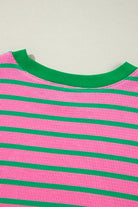 Pink Stripe Waffle Knit Crew Neck Plus Size Sweatshirt Plus Size Tops 99e236ede399acca