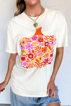 White Floral Pumpkin Heat Transfer Printing Graphic Tee Graphic Tees 99f3840f006197a9