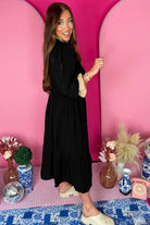 Black Leopard Contrast Color Ruffle Bracelet Sleeve Midi Dress Midi Dresses 9a06e1778b02f65c