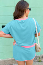 Bonbon Plus Size Contrast Trim T Shirt and Skort Two Piece Set Plus Size Matching Sets 9a2a6c1529fa47ad