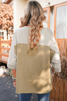 Light Blue Flower Patched Exposed Seam 3/4 Sleeve top Long Sleeve Tops 9a325a5b3604d3ad