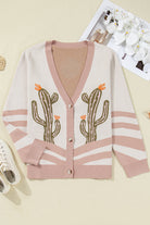 Apricot Cactus Print V Neck Plus Size Button Cardigan Plus Size Sweaters&Cardigans 9a73d901d21e60a0
