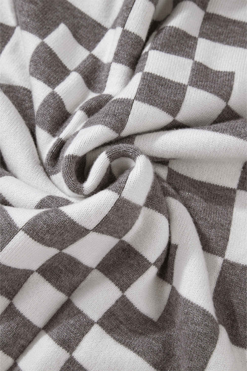 Gray Checkered Drop Shoulder Round Neck Sweater Sweaters 9ac1affda8a00a09