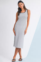 White Striped Criss Cross Back Side Slits Slim Fit Sleeveless Dress Midi Dresses 9ac2db620737ba08