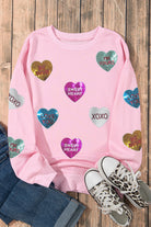 Pink Sequin Romantic Sweet Heart Graphic Valentines Sweatshirt Graphic Tees 9ac6111d9d05a3aa