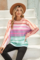 Multicolour Striped Ribbed Edge Gradient Loose Sweater Sweaters 9af76063f5f2e1b7