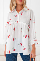 White Cherry Print Flounce Sleeve Collared Frilled Babydoll Blouse Blouses 9b66e2917dd01ce0
