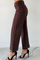 Red Sandalwood Solid Color Seamed Center Wide Leg Cropped Jeans Jeans 9ba71e72b2a3bda6