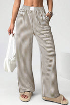 Brown Striped Elastic Waistband Pocketed Loose Pants Pants 9bd62db49c33949b
