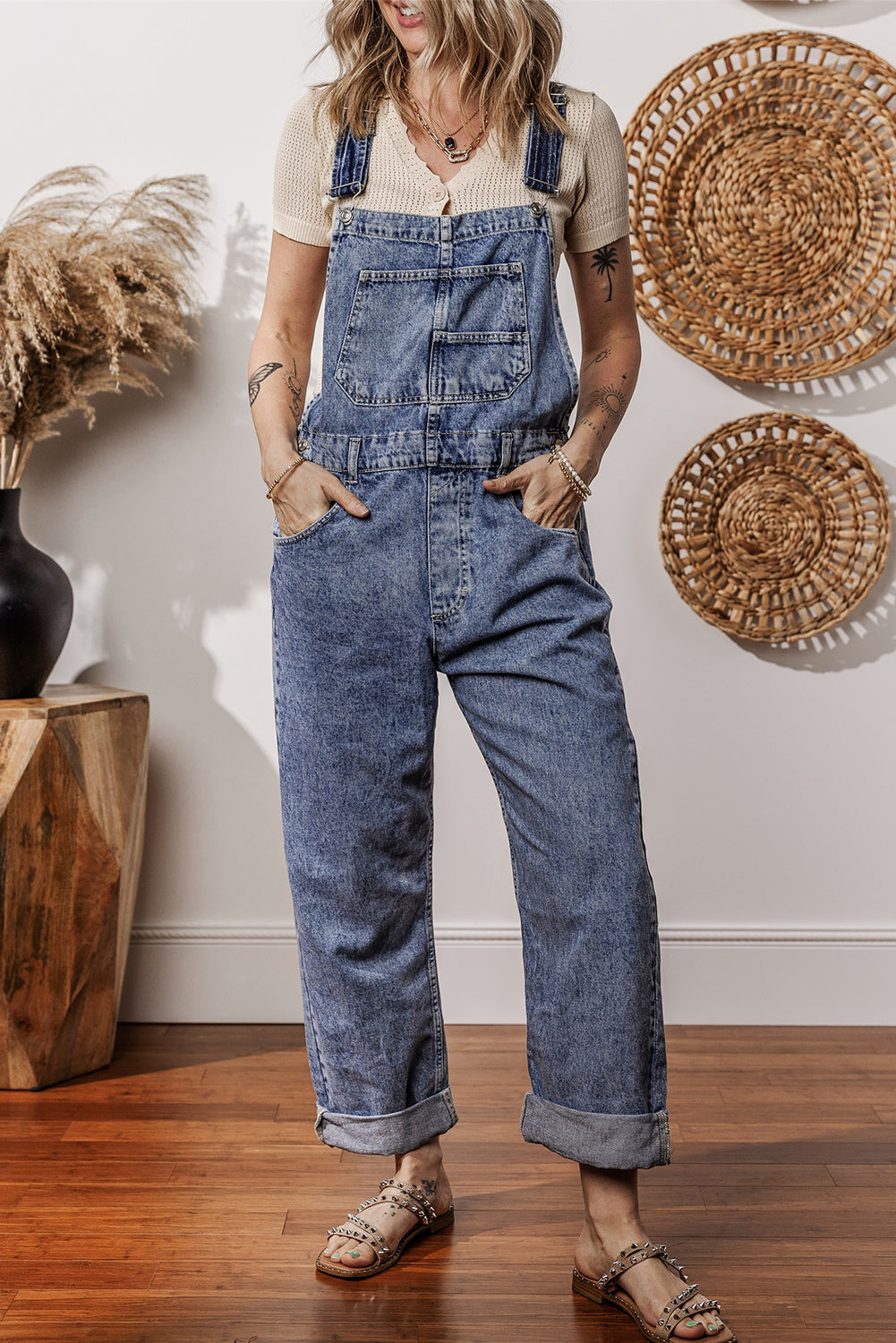 Sail Blue Straight Leg Pockets Denim Bib Overall Jumpsuits 9c43296d459043be