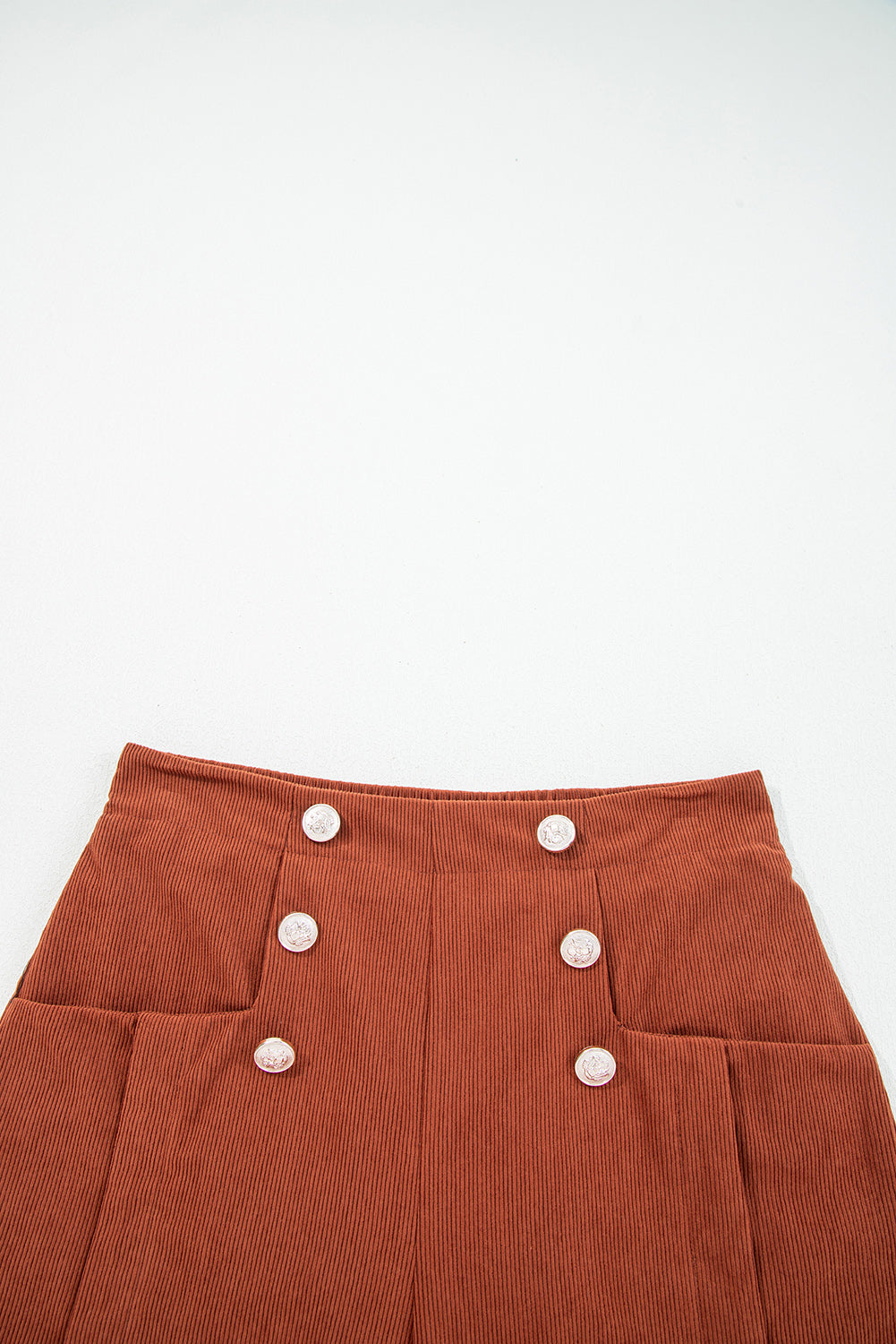 Clay Button Decor Scalloped Edge High Waist Corduroy Shorts Shorts 9c4a82358ddec650