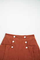Clay Button Decor Scalloped Edge High Waist Corduroy Shorts Shorts 9c4a82358ddec650