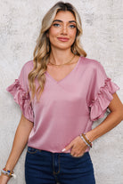 Toadstool Satin Ruffle Sleeve V Neck Blouse Blouses 9c7af918ed7e1c8a