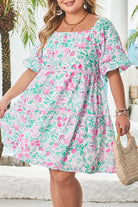 White Floral Print Ric-rac Trim Square Neck Plus Size Mini Dress Plus Size Dresses 9c93639cd59005c8