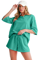 Bonbon Loose V Neck Tee and Drawstring Shorts Set Two Piece Shorts Sets 9c96e31e7cabf44f