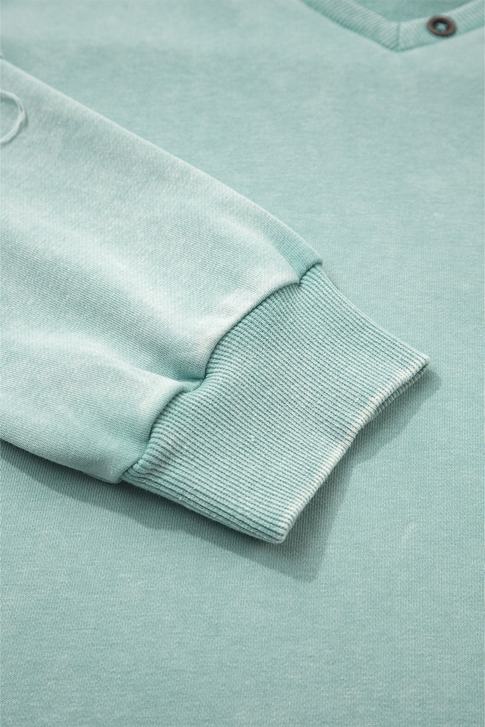 Mist Blue Mineral Wash Exposed Seam Buttoned V Neck Pullover Top Long Sleeve Tops 9cd9592f3a9d9ea6