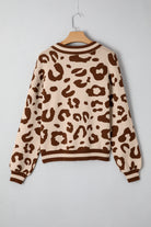 Light French Beige Leopard Printed Knit V Neck Sweater Sweaters 9ce40b430b324640