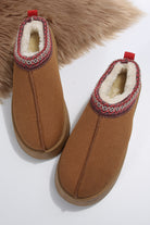 Chestnut Suede Contrast Print Round Toe Plush Lined Flats Slides Shoes + Flip Flops 9d154f94b58715dc