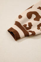 Light French Beige Leopard Printed Knit V Neck Sweater Sweaters 9d44db0d6ff27942