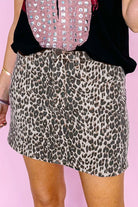 Khaki Allover Leopard Print Denim Mini Skirt Skirts 9d7b071e97379f68