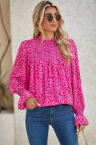 Rose Leopard Shirred Puff Sleeve Flowy Blouse Blouses 9d94bb1dcb921ea3