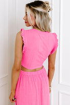 Bonbon Textured Ruffle Trim Crop Top and Drawstring Skirt Set Two Piece Skirt Sets 9dcb701108203650