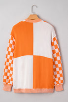 Orange Checkered Plus Size Drop Shoulder Knit Cardigan Plus Size Sweaters&Cardigans 9e10beb8b35aab9f