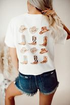 White Double-Side Cowboy Hat & Boots Graphic Tee Graphic Tees 9e132a9ccc6d3f8c
