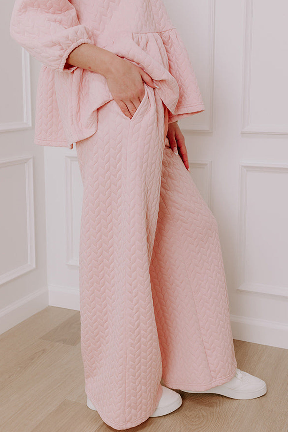 Delicacy Braided Texture Ruffle Hem Top Drawstring Loose Pants Set Two Piece Pants Sets 9e30d94c3f0200cb