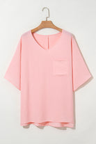 Pink Solid Color V Neck Textured Plus Size Blouse Plus Size Tops 9ea05c1722621ee5