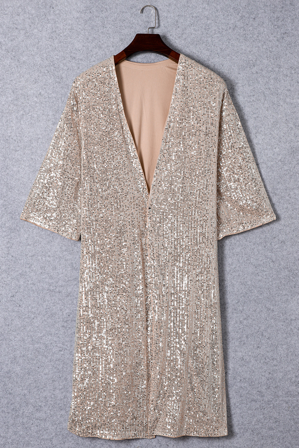 Apricot Sequin 3/4 Sleeve Open Front Duster Cardigan Cardigans 9eb019bfaa0ad404
