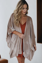 Smoke Gray 3/4 Sleeve Open Front Velvet Kimono Coats 9f03c5b41cb94f15