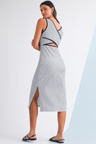 White Striped Criss Cross Back Side Slits Slim Fit Sleeveless Dress Midi Dresses 9f3e4ccad32bfdf7