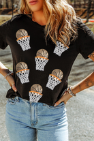 Black Sequin Basketball Patched Graphic Game Day T Shirt Graphic Tees 9fbec0dd2d8e2991