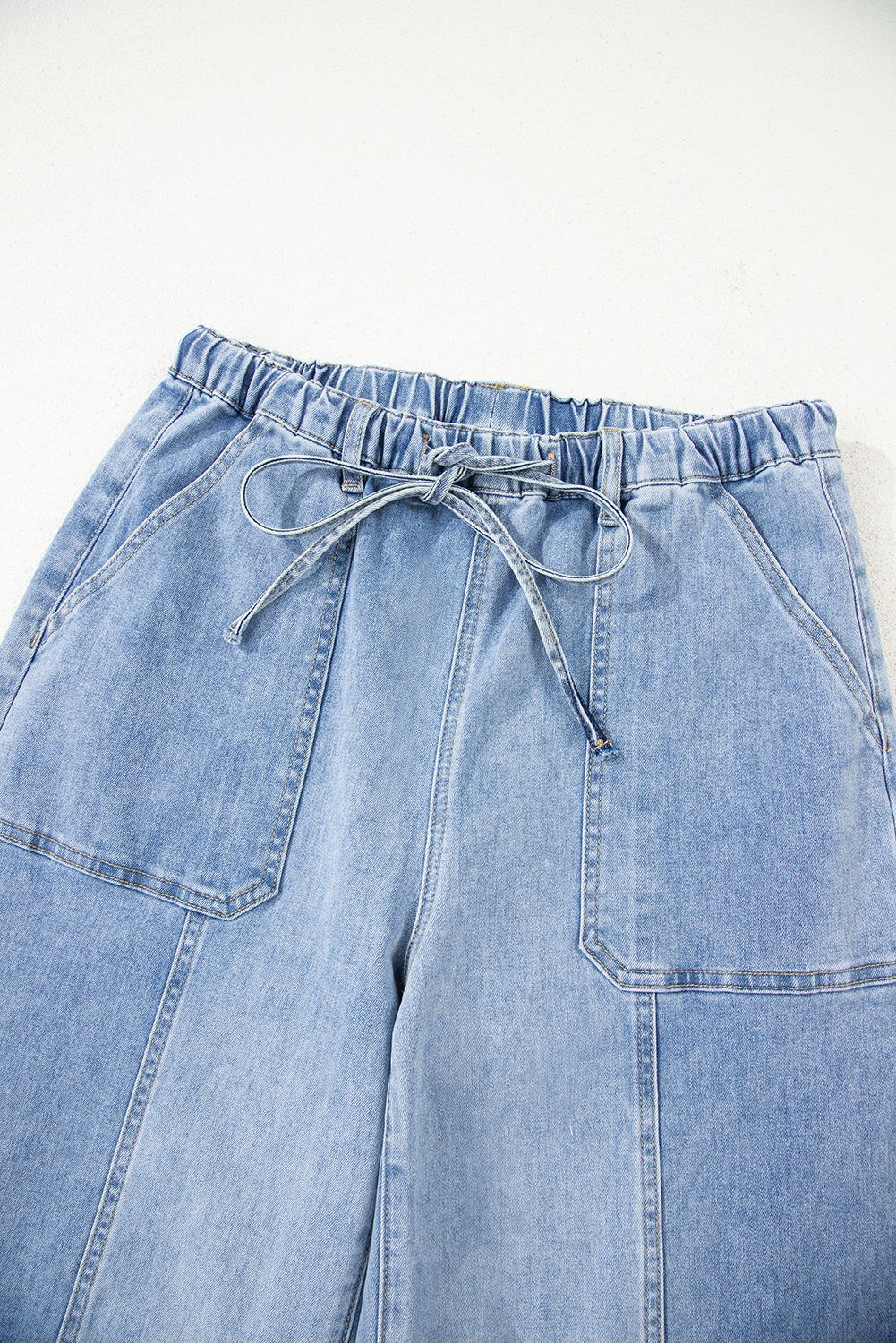 Prussian Blue Drawstring Seam Detail Raw Hem Wide Leg Jeans Jeans 9fe7d614e71ef7d0