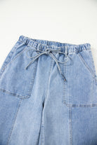 Prussian Blue Drawstring Seam Detail Raw Hem Wide Leg Jeans Jeans 9fe7d614e71ef7d0