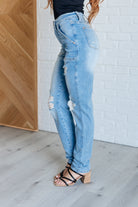 BeautybyShree Aiden High Rise Patch Pocket Distressed Boyfriend Jeans