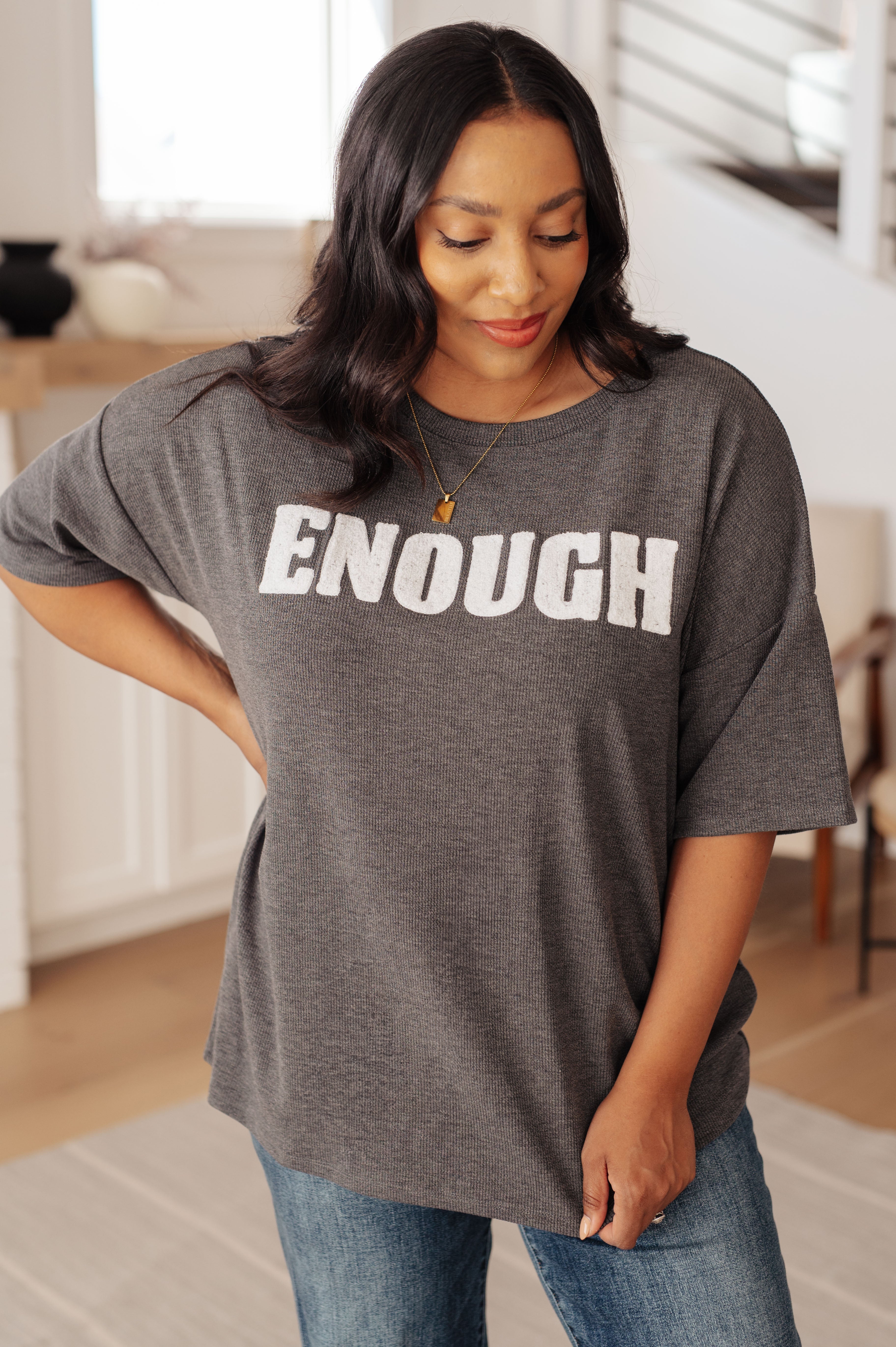 BeautybyShree Always Enough Graphic Tee in Charcoal