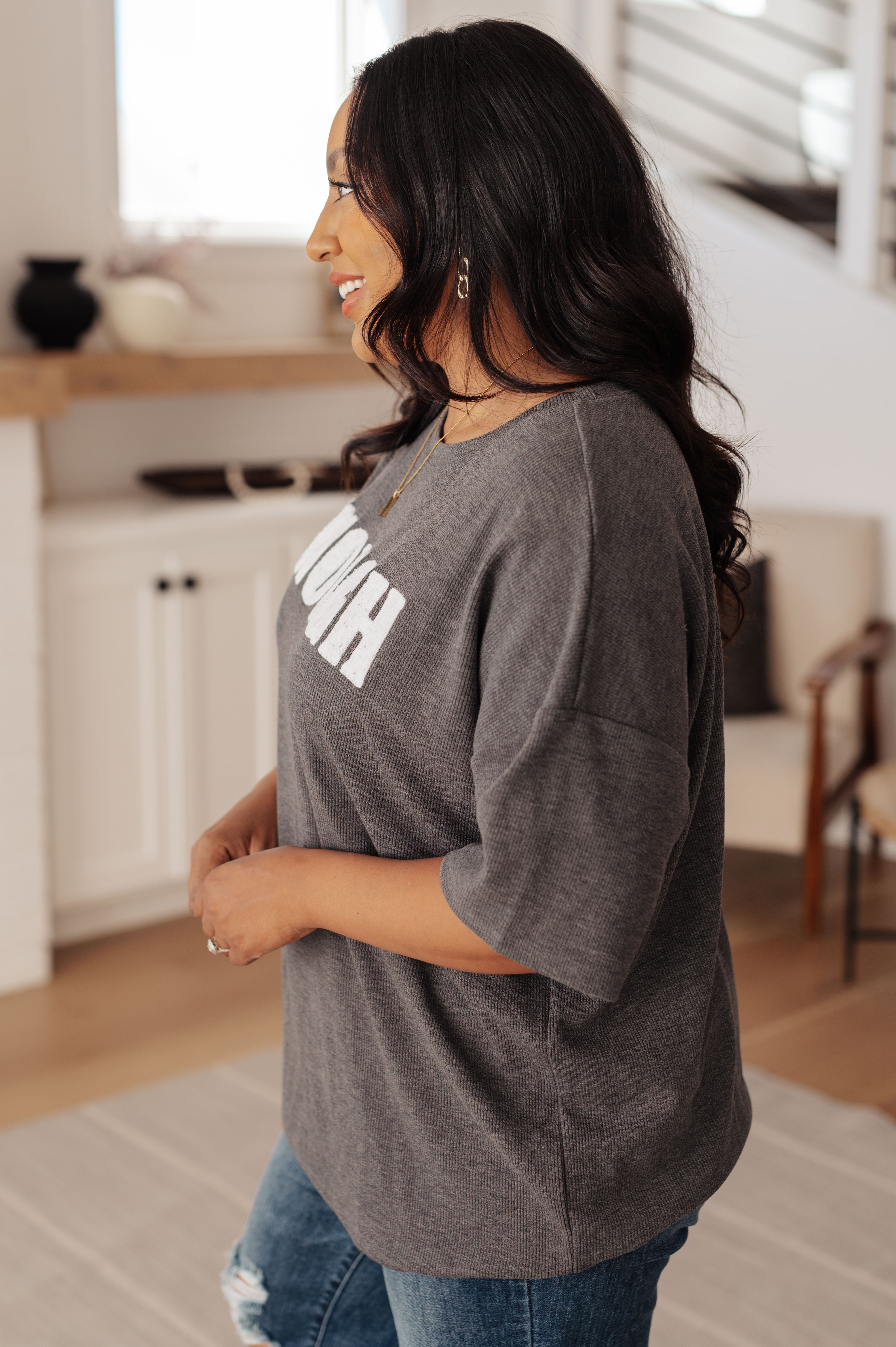 BeautybyShree Always Enough Graphic Tee in Charcoal