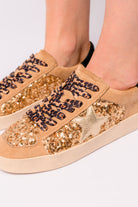 BeautybyShree Another Round Sneakers in Gold Sequins