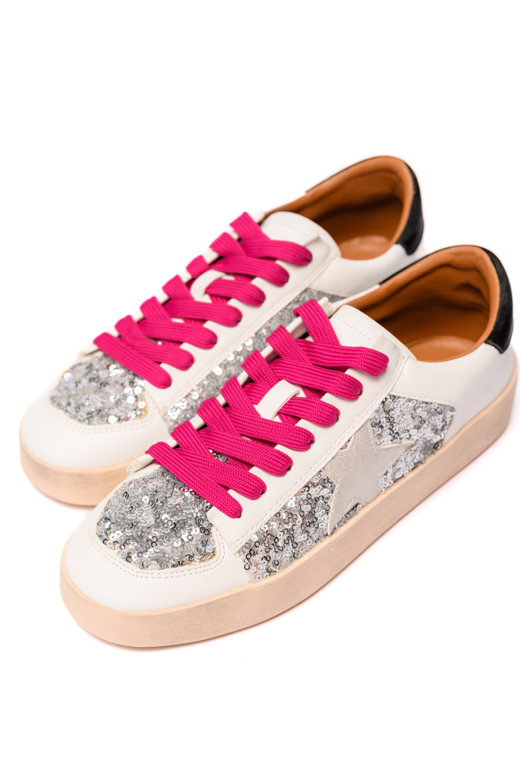 BeautybyShree Another Round Sneakers in Silver Sequins