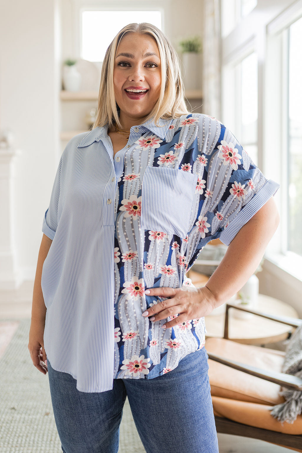 BeautybyShree Best Of Both Worlds Button Down Top