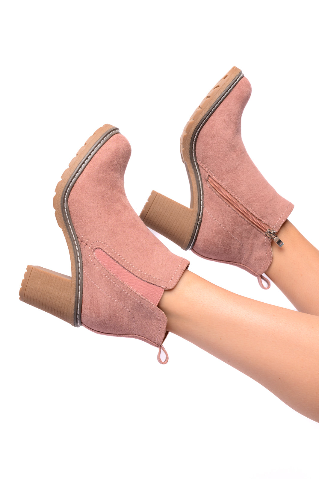 BeautybyShree Bite Me Bootie in Blush Faux Suede