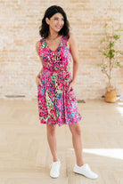 BeautybyShree Bless Your Heart V-Neck Dress in Neon Fuchsia