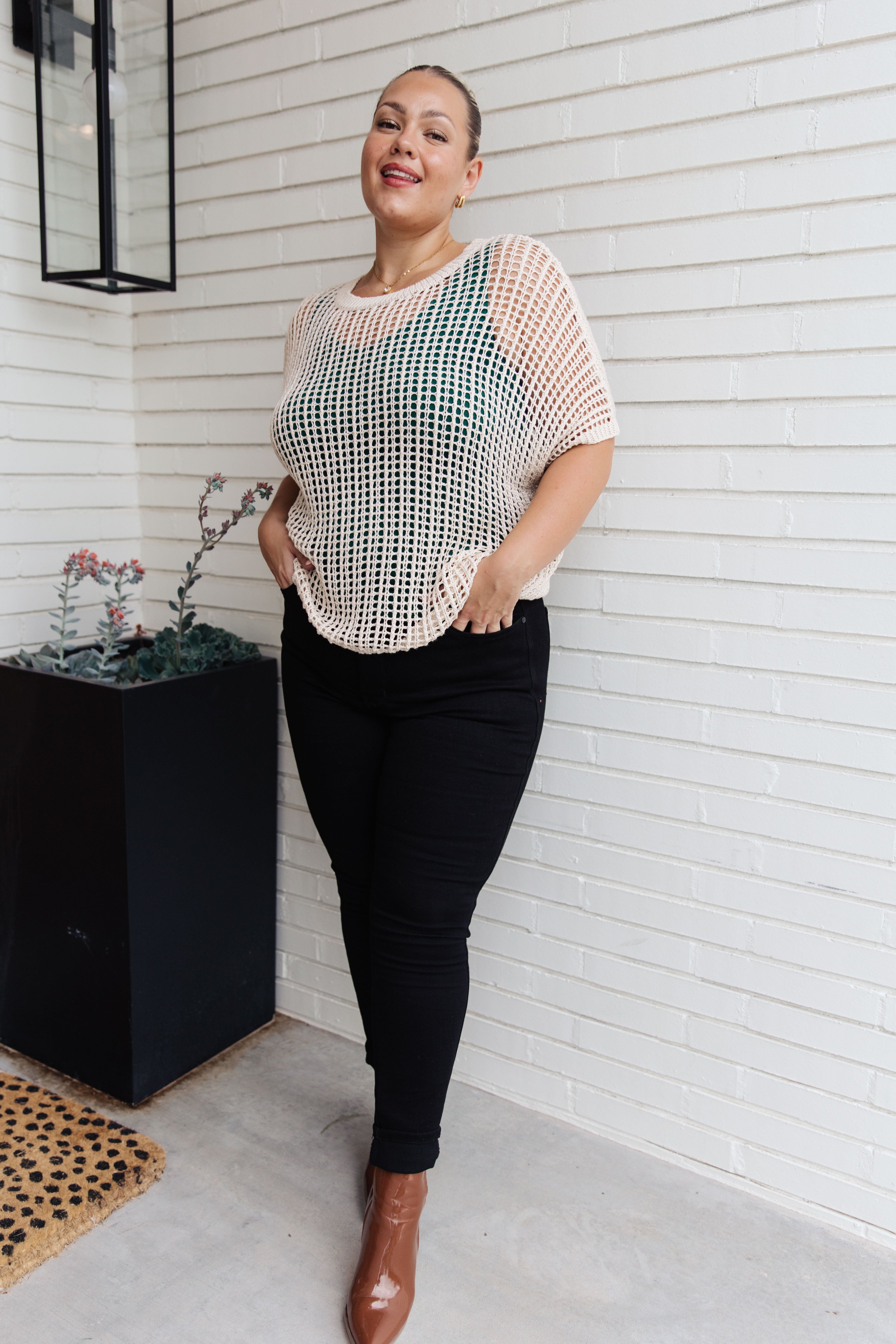 BeautybyShree Coastal Dreams Fishnet Top in Cream