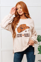 BeautybyShree Cow Girl Graphic Pullover in Stone